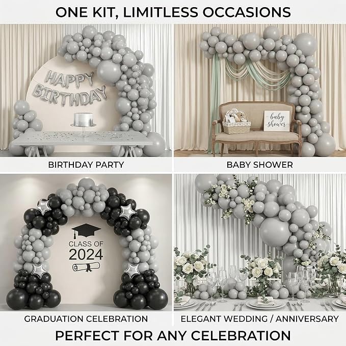 Gray Balloons, Baby Shower, Anniversary, Graduation, Party Decorations - Image 6