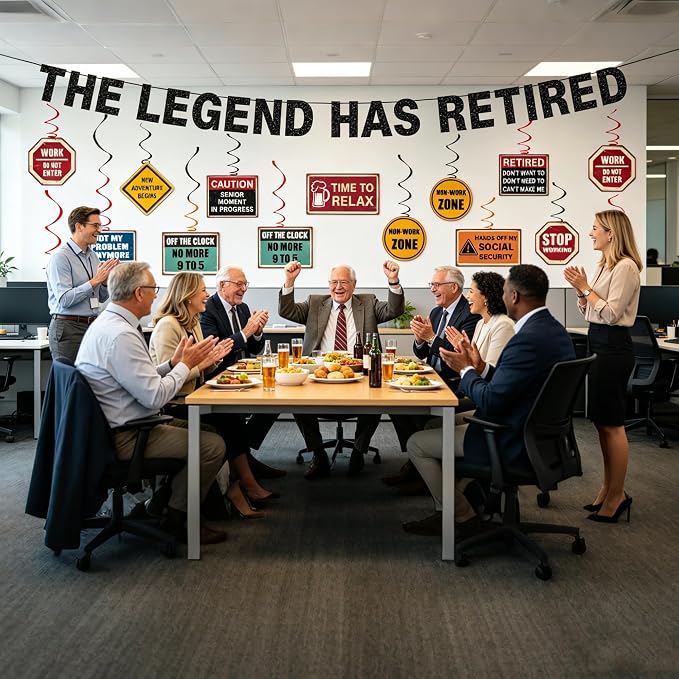 Retirement Party Decorations for Men, Glitter The Legend has Retired Banner | - Image 3