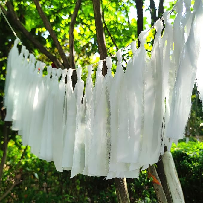 White Chiffon Tassel Garland for Wedding Bridal Shower Birthday Party Backdrop - Image 3