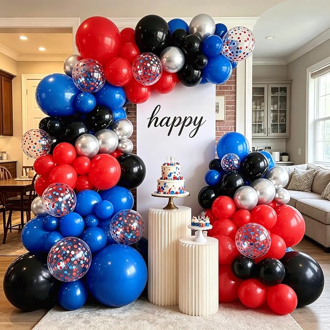 Black Red and Blue Balloon Arch Garland Kit, Metallic Silver Confetti | Red - Image 5