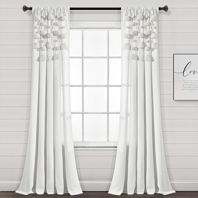 Lush Decor Boho Pom Pom Tassel Linen Textured Window Curtain Panel, Single 52" by LushDecor