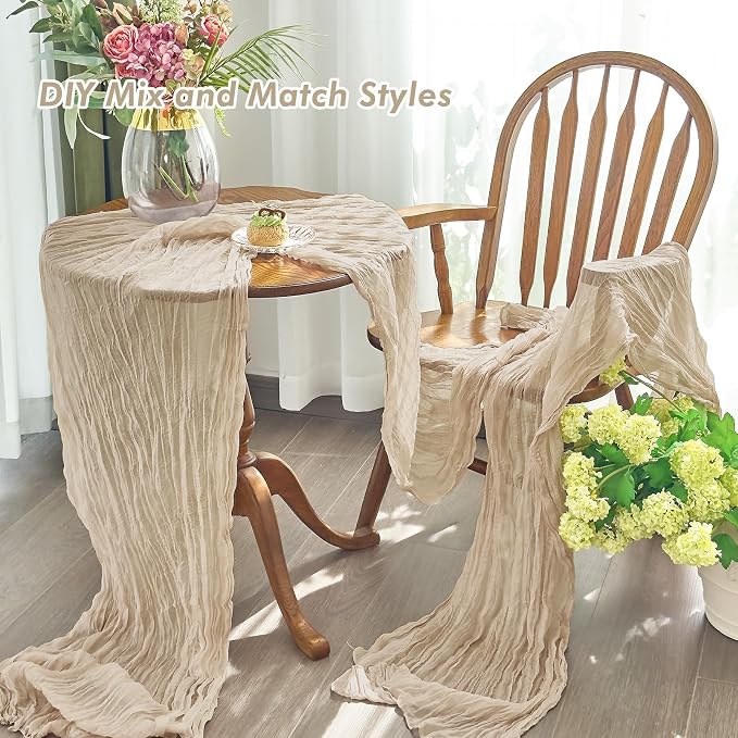 IVAPUPU 2 Pcs Cheesecloth Table Runner - 10ft Nude Boho Gauze Cheese Cloth - Image 5