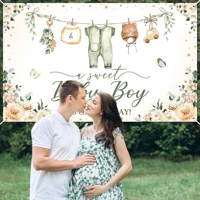 Mocsicka Baby Shower Backdrop Banner Cute Clothes Baby Shower Background - Image 5