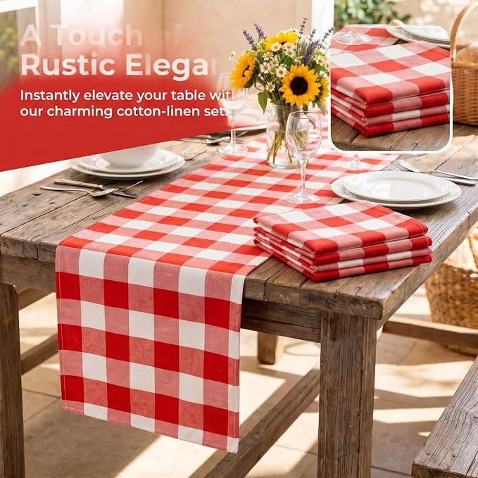 ShinyBeauty Checkered Table Runners 72 Inches Long, 4 Packs | Cotton Linen - Image 6