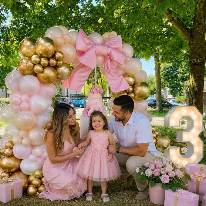 Pink and Gold Balloons, 12 Inch Double Stuffed Pearl Light Baby Pink and - Image 3