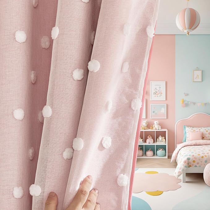 PONY DANCE Pink Curtains for Living Room 96 Inches Long, 52W x 96L | Thermal - Image 2