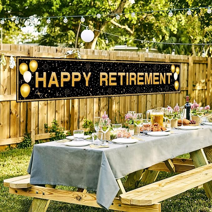 Retirement Party Decorations, Large Black and Gold Happy Retirement Banner - Image 5