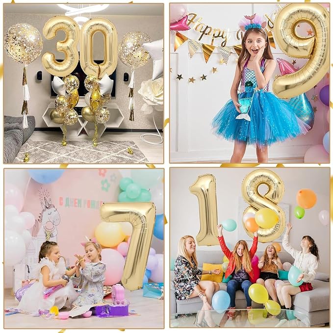 40 inch White Gold Number Balloon Giant Foil Helium Balloons Champagne Gold - Image 3