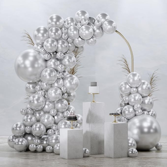 PartyWoo Silver Balloons 92pcs Different Sizes of 18 12 10 5 Inch | Balloons by PartyWoo