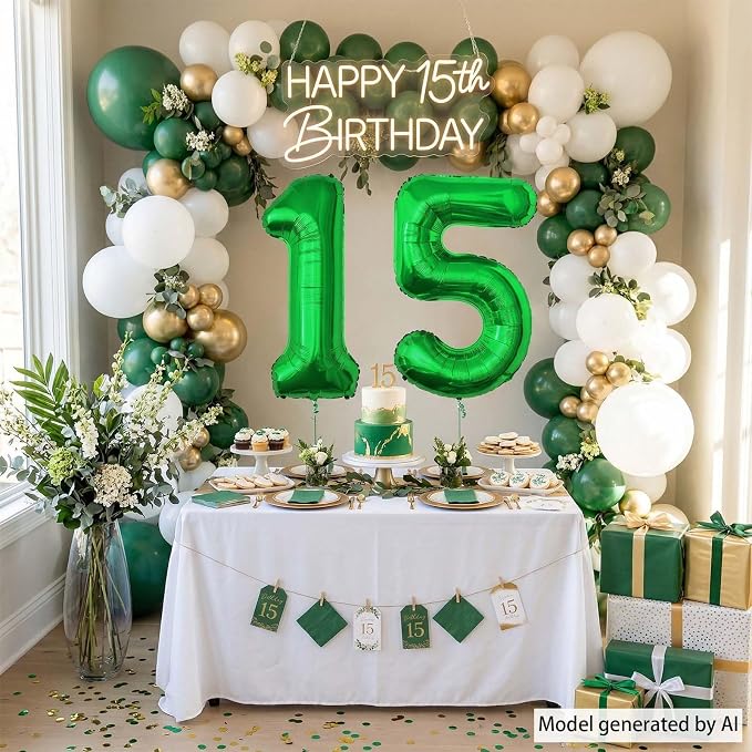 Green Number 15 Balloon 40 Inch, Shiny Foil Duo - Image 3