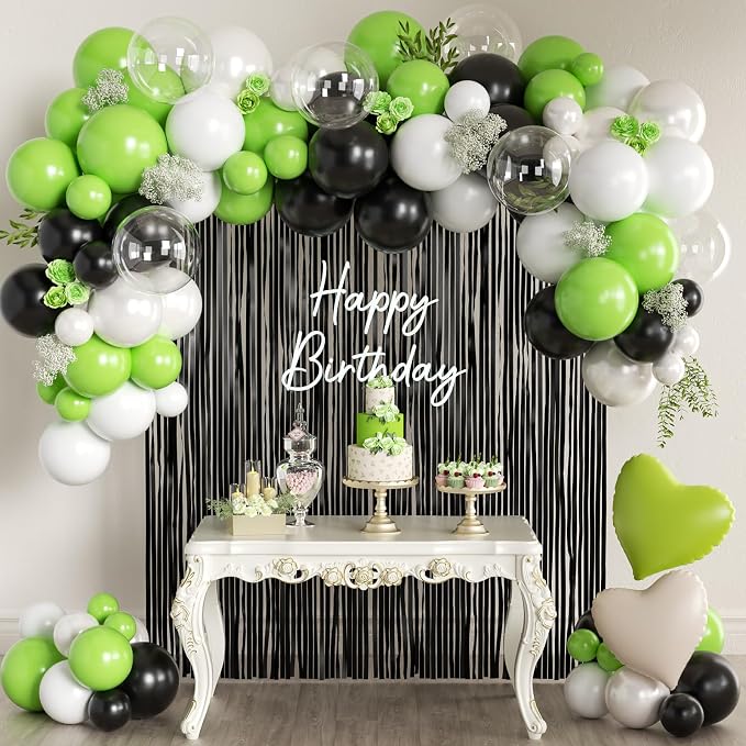 157Pcs Black White and Lime Green Balloons Garland Arch Kit by MEBAY