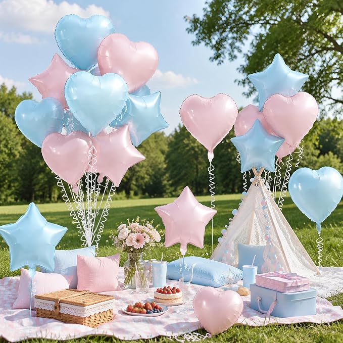 TONIFUL 18 Inch Blue & Pink Star and Heart Foil Balloons - Image 5