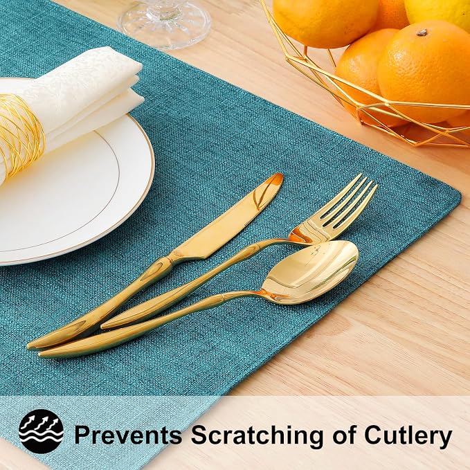 Faux Cotton Linen Placemats Set of 8, Cloth Washable Farmhouse Dining Table Mats - Image 4