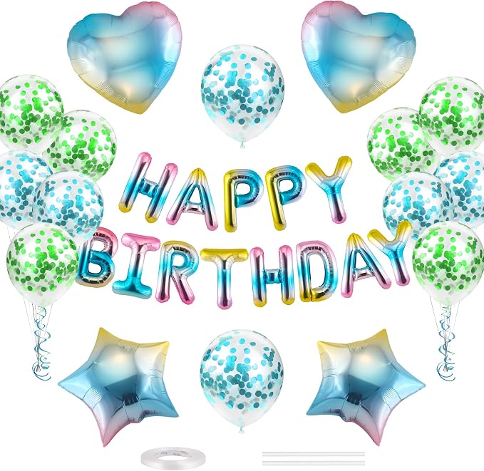 CANREVEL Happy Birthday Banner Decoration + 29pcs Star Balloons, Gradient | by CANREVEL