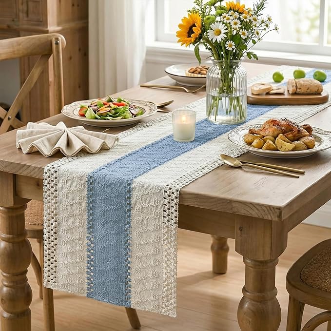 Artoid Mode Sky Blue Farmhouse Rustic Table Runner 12x72 Inch | Seasonal - Image 5