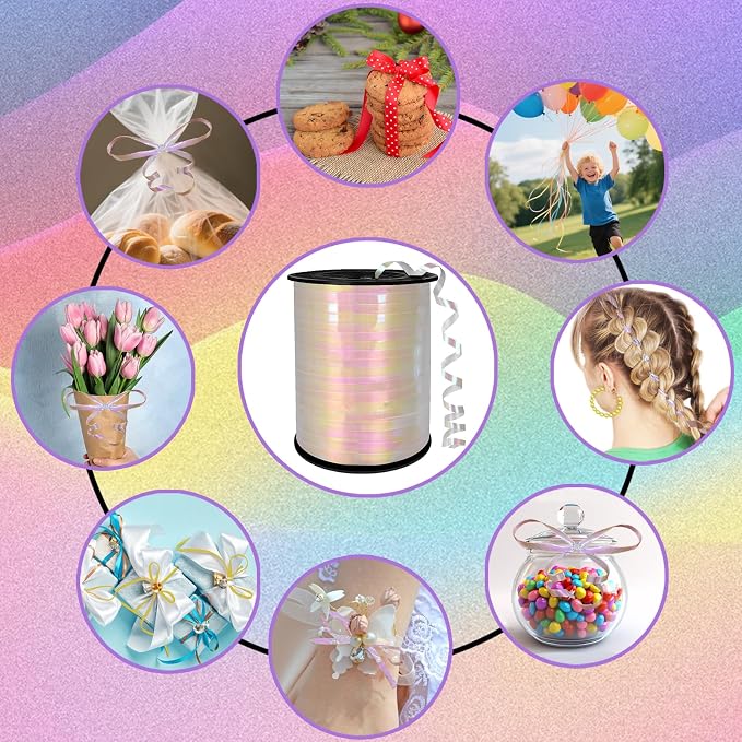 Iridescent Curling Ribbon White Holographic Curly Balloon Ribbon，500 Yard，1/5" - Image 4