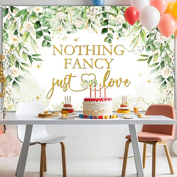 Avezano Nothing Fancy Just Love Banner Sage Green Bridal Shower Decorations - Image 2