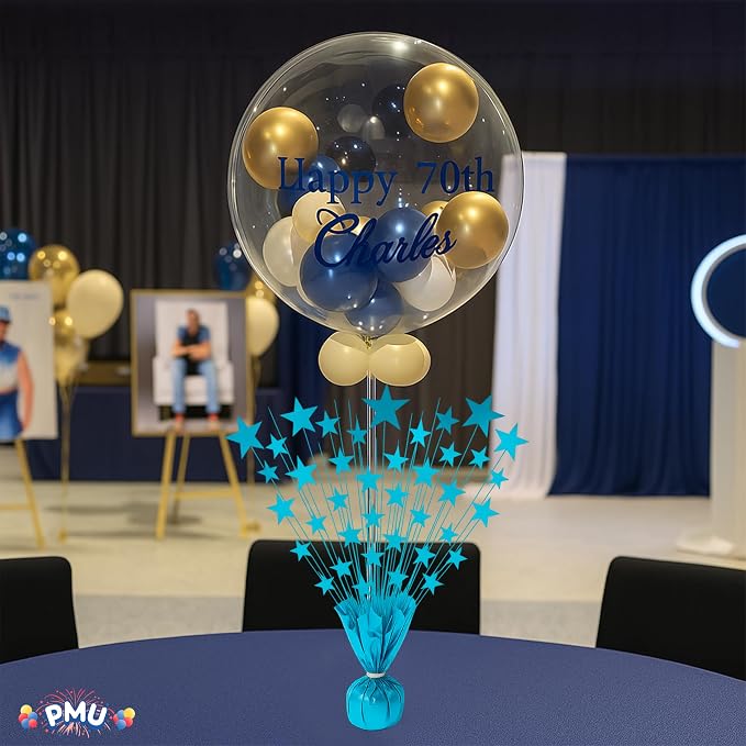 PMU Bursting Star Metallic Foil Spray Centerpiece- Turquoise Balloon Weights - Image 5