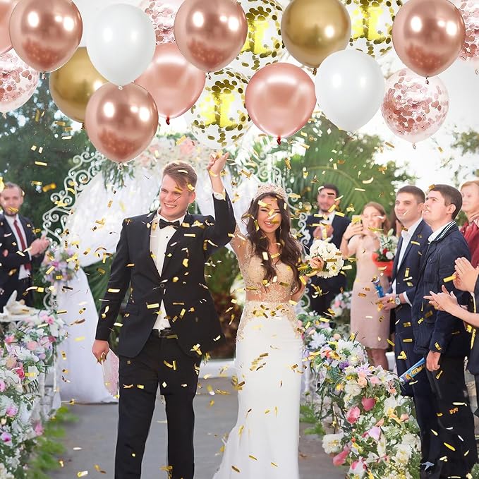 Rose Gold Confetti Balloons, 60 Packs 12 inch Metallic Rose Gold and Chrome - Image 5