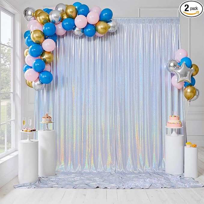 gogoparti 10x10FT Laser Silver Sequin Backdrop Curtain by Gogoparti