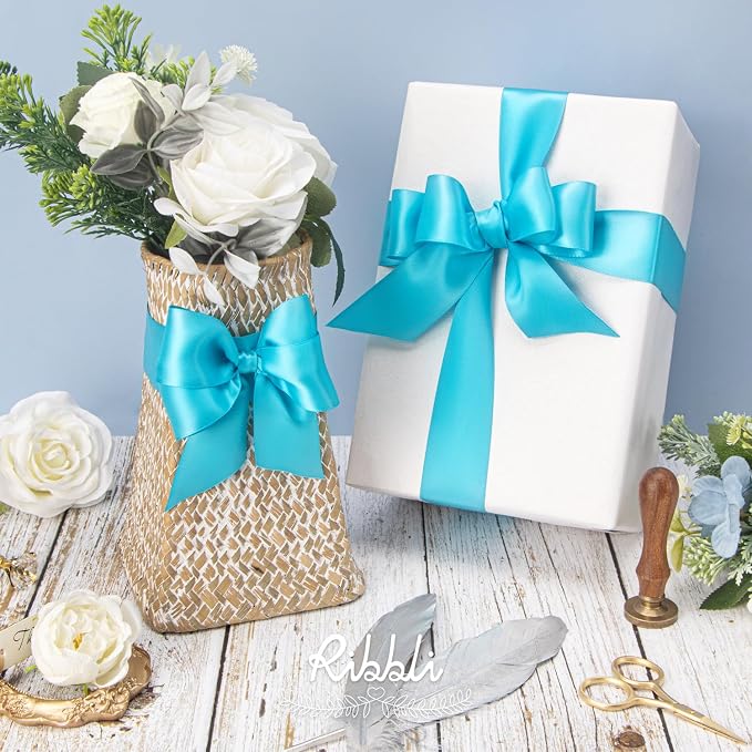 Ribbli Turquoise Blue Double Faced Satin Ribbon, 1-1/2” x Continuous 25 Yards - Image 3