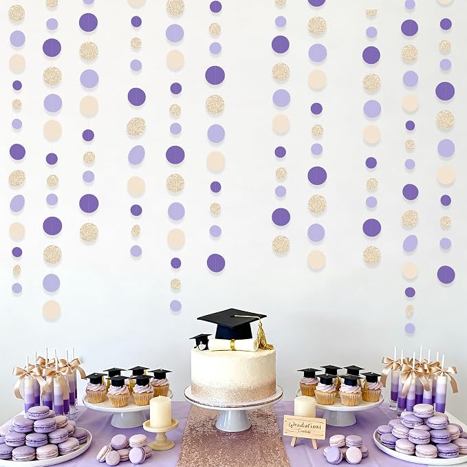 Champagne Gold Purple Cream Nude Polka Dots Garland Lavender Hanging Paper - Image 6