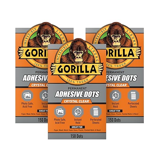 Gorilla Permanent Adhesive Dots, Double-Sided, 0.5" Diameter, 150 Pieces by Gorilla