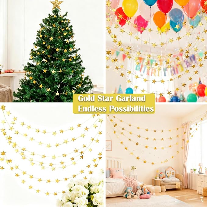 105 Feet Gold Star Garland, 8 Strands Glitter Paper Star String, 2.4 Inch - Image 4