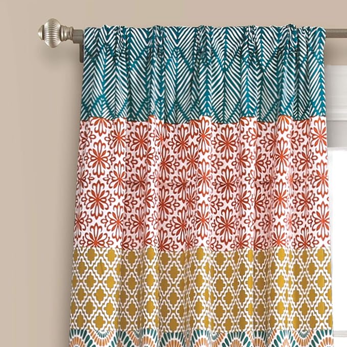 Lush Decor Bohemian Stripe Window Curtain Panels, Pair 52" W x 84" L Turquoise - Image 2