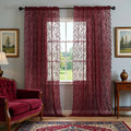 FINECITY Burgundy Lace Sheer Curtains Vintage Floral 42 x 72 Inch, 2 Panels | by FINECITY