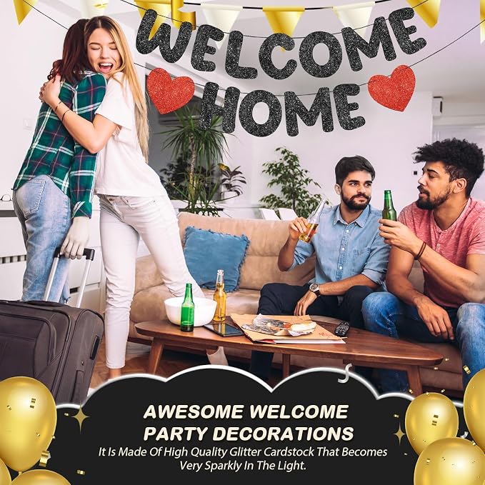 Fulmoon Pre Strung Welcome Home Banner Glitter Funny Welcome Sign - Image 6