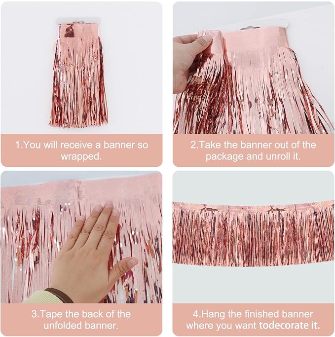 BEISHIDA Laser Rose Gold Fringe Garland Banner Wall Tinsel Foil Streamers | - Image 2