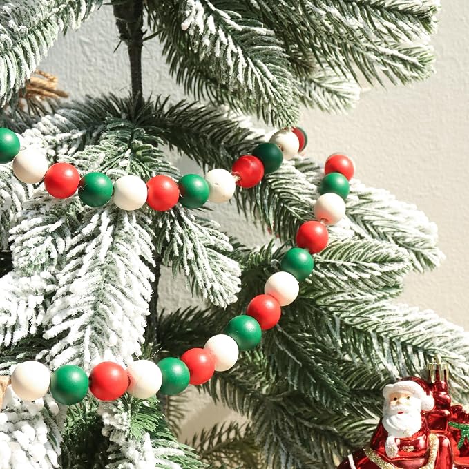 Meplait Wood Bead Garland, 39in Decorative Tassels Garland, Christmas | Natural - Image 3