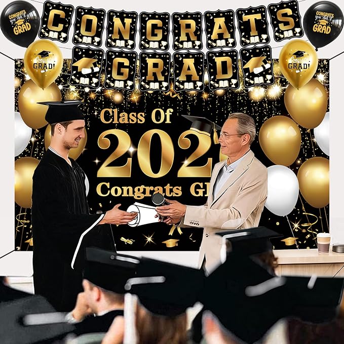 DARUNAXY Black Gold Graduation Party Decorations, 2026 Congrats Grad Honeycomb - Image 4