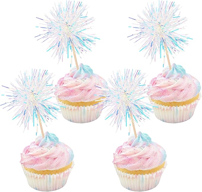 30 PCS Foil Firework Cupcake Toppers Happy Birthday Cupcake Toppers Sparkle by ZHUOWEISM