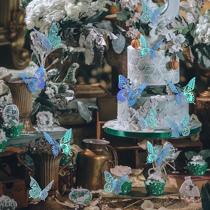 SAOROPEB 3D Butterfly Wall Decor 48 Pcs Laser Blue Butterfly Decorations | 4 - Image 3