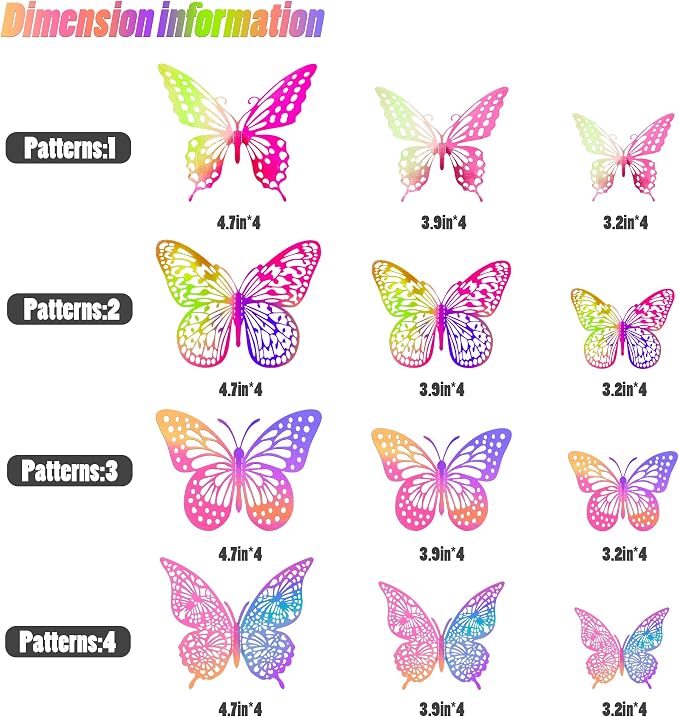 SAOROPEB 3D Butterfly Wall Decor 48 Pcs Laser Purple Butterfly Decorations | 4 - Image 6