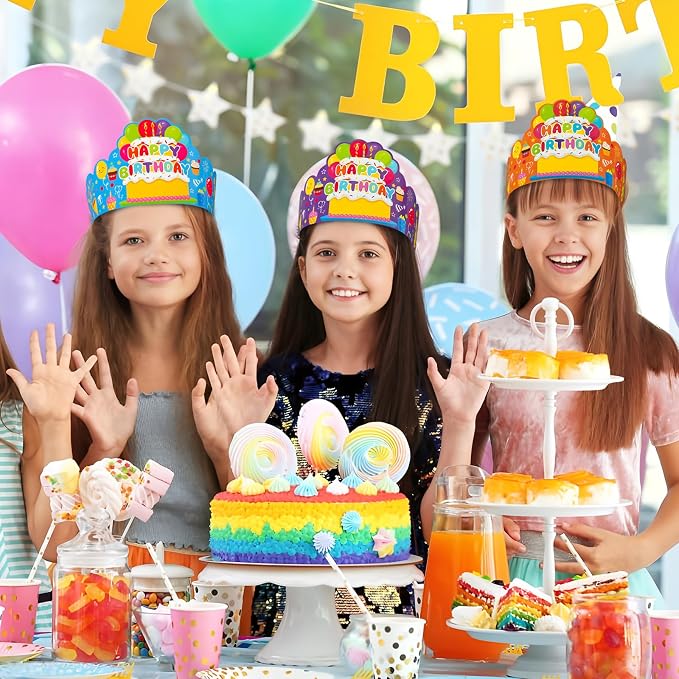 30 Pcs Birthday Party Crowns for Kids Happy Birthday Hats Colorful Crown Set - Image 6
