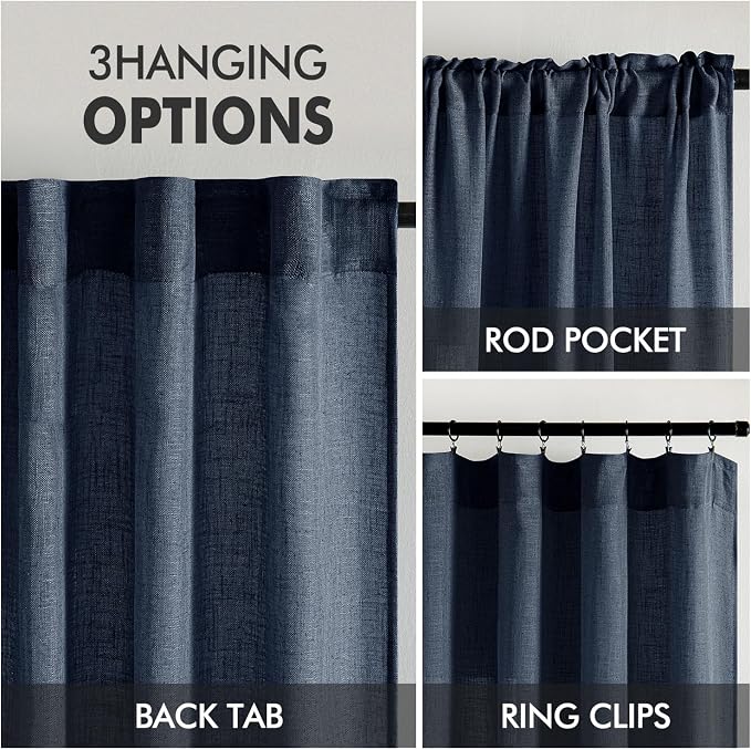 MIULEE Navy Blue Short Linen Curtains 52x45 Inch Long 2 Panels - Image 3