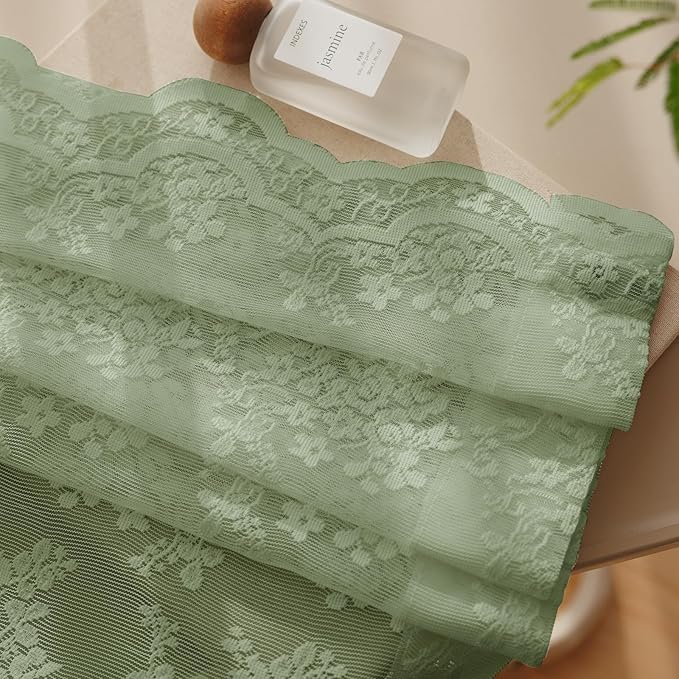 Anmao Vintage Sage Green Lace Curtains 72 Inches Long 2 Panels Sets, Romantic - Image 8