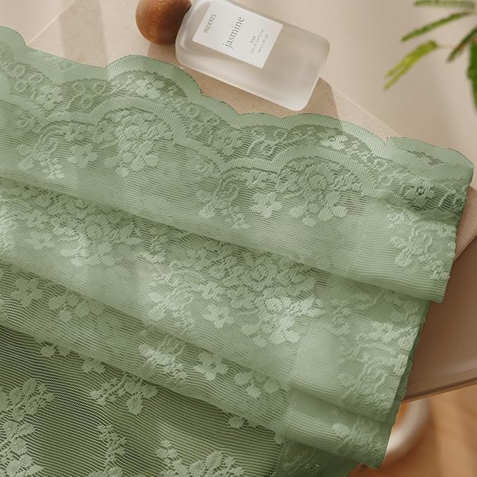 Anmao Vintage Sage Green Lace Curtains 120 Inches Long 2 Panels, Romantic Light - Image 8