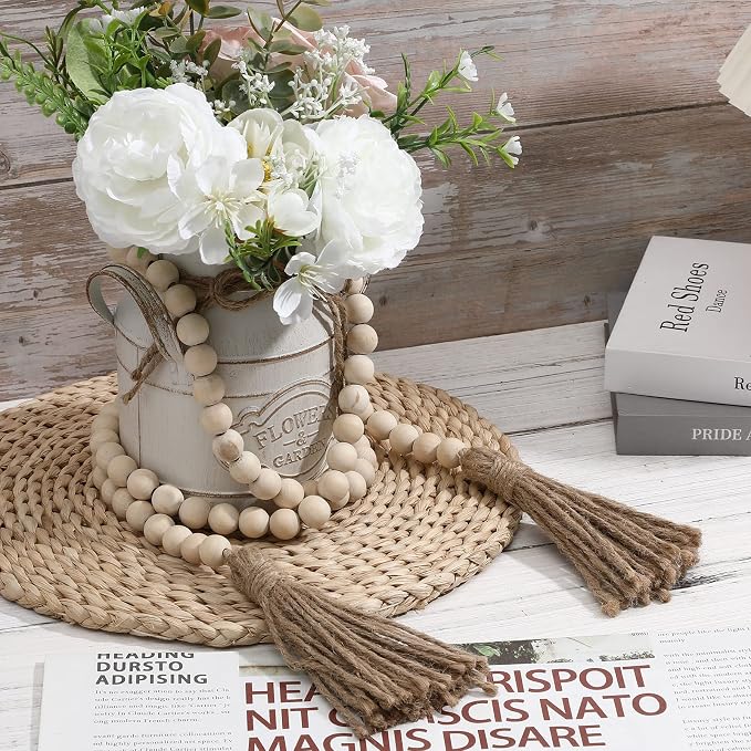 IMIKEYA Wooden Beads Garland: 2PCS Farmhouse Wood Bead Garland - Image 7