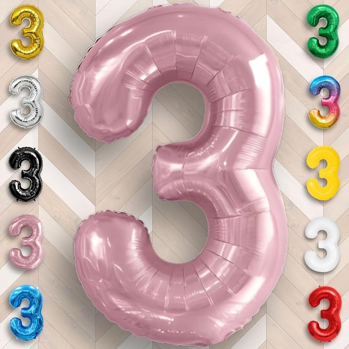 Pink Pearl Number Balloon 3 Mylar Foil Macaron Balloons 16 Inch - Image 6
