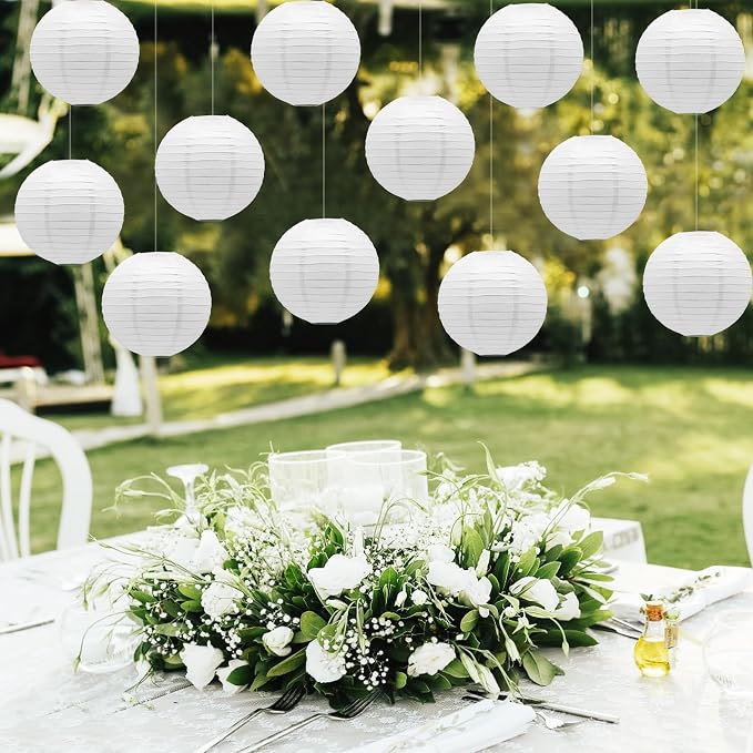 White Chinese Paper Lanterns Japanese Round Shape Hanging Ceiling Decor - Image 4