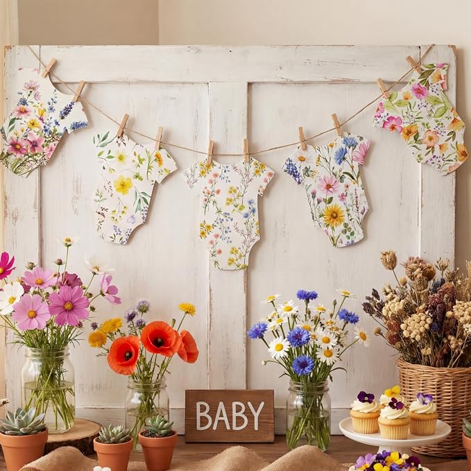 Frienda Baby in Bloom Paper Banner Wildflower Dress Bodysuit Garland Outfit Set by Frienda
