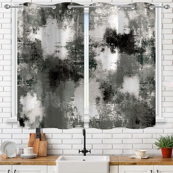Asuexpect Black Grey Abstract Curtains 2 Panels Abstract Rust Curtain Room - Image 3