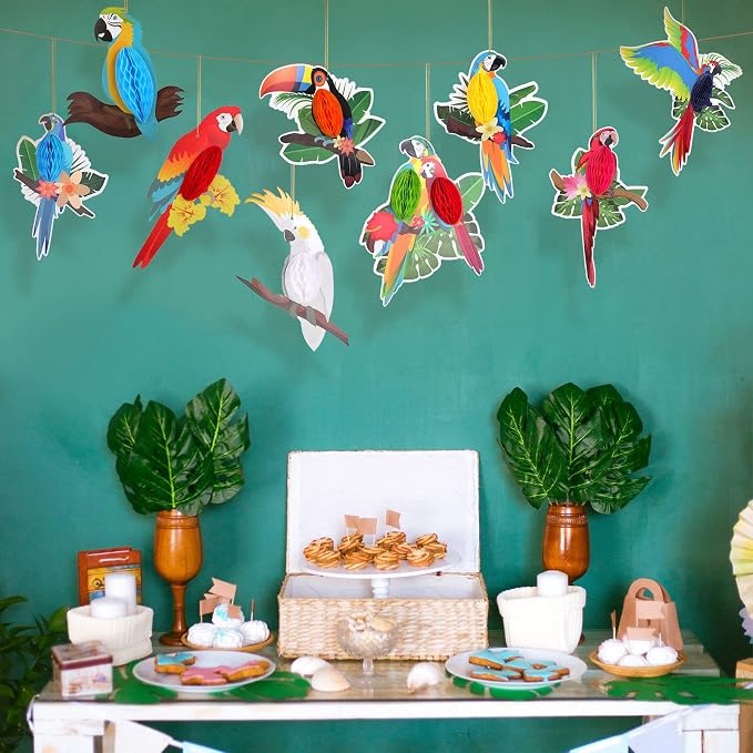 Summer 9 Pcs Tropical Birds Honeycomb Paper Cutouts Luau Parrot Party Decor | - Image 5