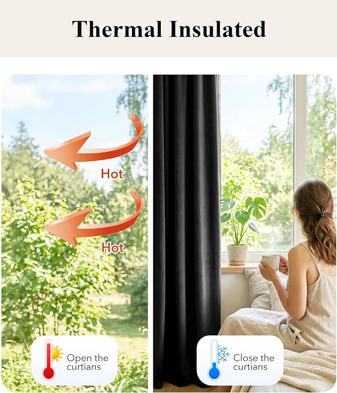 Blackout Black Velvet Curtains Extra Long Theater, Back Tab Pinch Pleat - Image 6