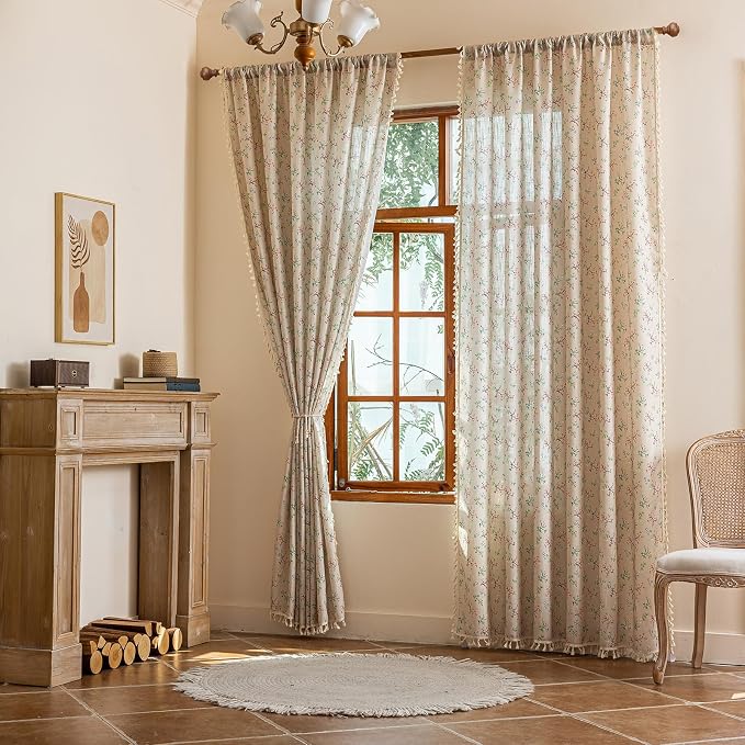 ENJOYBRIDAL Floral Boho Curtains 2 Panels Short 63 Inch Curtains Patterned Semi - Image 4