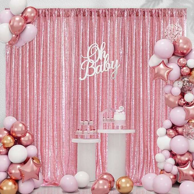Fuchsia Pink Sequin Curtains Backdrop 6 Pcs 2FTx8FT Shiny Shimmer Fabric | by B-COOL